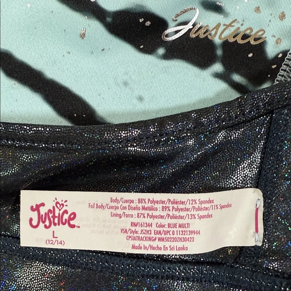 Justice Girls Reversible Tie Dye Metallic Sports Bra Blue Silver Black SKU1425